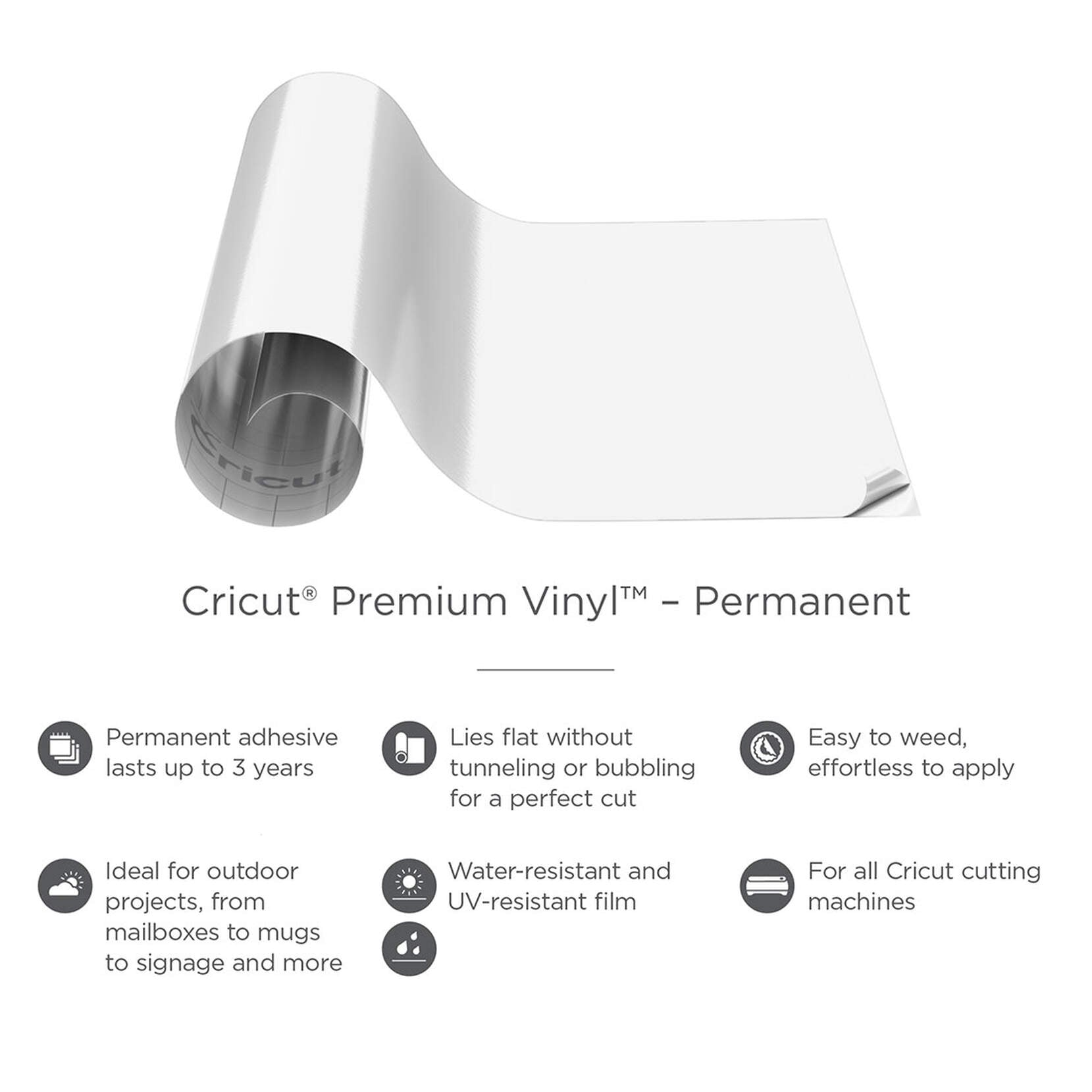 CRICUT Premium Vinyl™ - Permanent 30.5 cm x 121.9 cm - 白色(2008570)