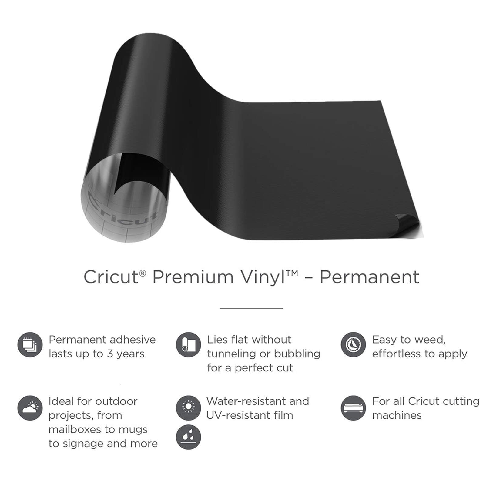 CRICUT Premium Vinyl™ - Permanent 30.5 cm x 121.9 cm - Black (2008571)