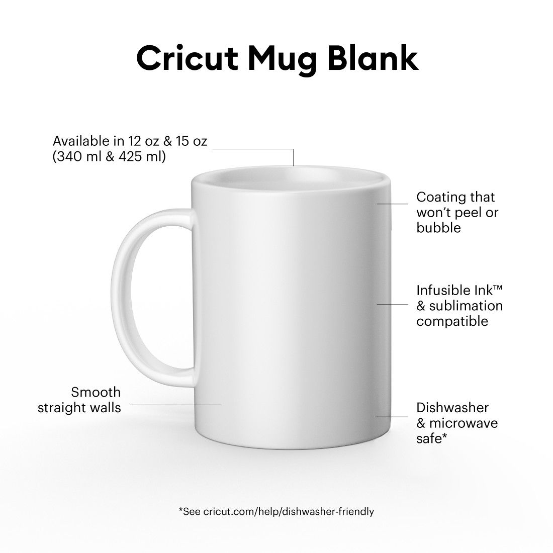 CRICUT Ceramic Mug Blank - White 12 oz/340 ml x 2 pcs (2007821)