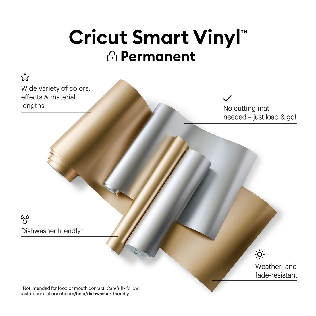 CRICUT Smart Vinyl™Matte Metallic – Permanent 33cm x 0.9m Mat Silver (2008627)